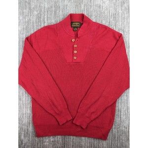 VTG Eddie Bauer Henley Sweater Mens Large Red Knit Pullover Retro Outdoors